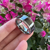 8mm Tungsten Wedding Ring Pipt Cut Two Side Grooved Engagement Bands