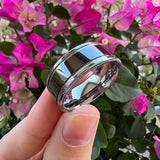 8mm Tungsten Wedding Ring Pipt Cut Two Side Grooved Engagement Bands