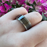 8mm Tungsten Wedding Ring Pipt Cut Two Side Grooved Engagement Bands