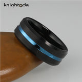 8mm Tungsten Carbide Wedding Band Ring Grooved Beveled Brushed Finish