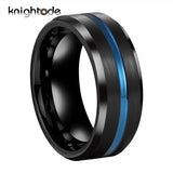 8mm Tungsten Carbide Wedding Band Ring Grooved Beveled Brushed Finish