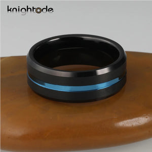 8mm Tungsten Carbide Wedding Band Ring Grooved Beveled Brushed Finish