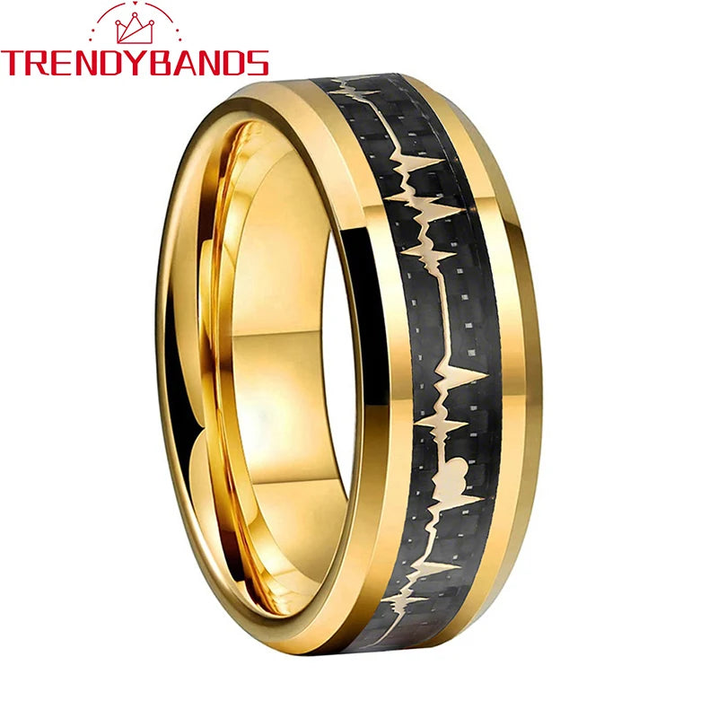 8mm Tungsten Carbide Couples Ring Heartbeat Wedding Band