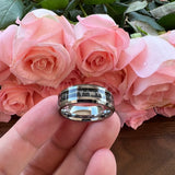 8mm Tungsten Carbide Heartbeat Wedding Band with Carbon Fiber