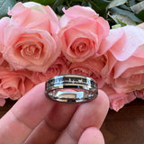 8mm Tungsten Carbide Heartbeat Wedding Band with Carbon Fiber
