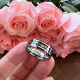 8mm Tungsten Carbide Heartbeat Wedding Band with Carbon Fiber