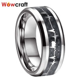 8mm Tungsten Carbide Heartbeat Wedding Band with Carbon Fiber
