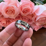 8mm Tungsten Carbide Heartbeat Wedding Band with Carbon Fiber