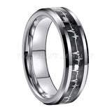 8mm Tungsten Carbide Heartbeat Wedding Band with Carbon Fiber