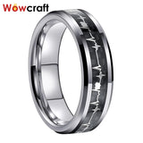 8mm Tungsten Carbide Heartbeat Wedding Band with Carbon Fiber