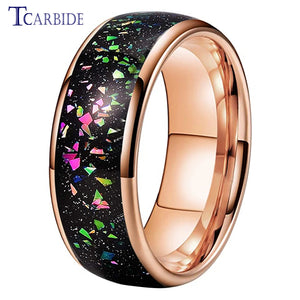 8mm Tungsten Carbide Ring Galaxy Opal Inlay Wedding Band
