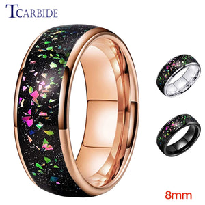 8mm Tungsten Carbide Ring Galaxy Opal Inlay Wedding Band