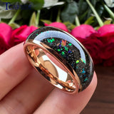 8mm Tungsten Carbide Ring Galaxy Opal Inlay Wedding Band