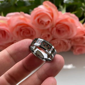 8mm Tungsten Carbide Wedding Band Rings with Carbon Fiber Inlay