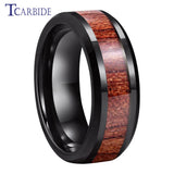 8mm Tungsten Wedding Band Rosewood Koa Wood Inlay Ring