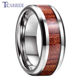 8mm Tungsten Wedding Band Rosewood Koa Wood Inlay Ring