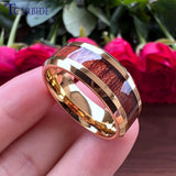 8mm Tungsten Wedding Band Rosewood Koa Wood Inlay Ring