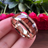 8mm Tungsten Wedding Band Rosewood Koa Wood Inlay Ring