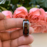 8mm Tungsten Carbide Wedding Band Koa Wood Floral Ring