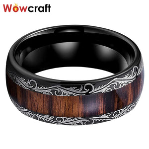 8mm Tungsten Carbide Wedding Band Koa Wood Floral Ring