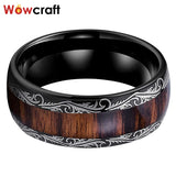 8mm Tungsten Carbide Wedding Band Koa Wood Floral Ring