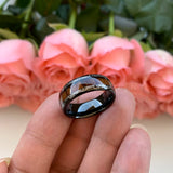 8mm Tungsten Carbide Wedding Band Koa Wood Floral Ring