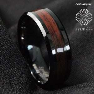 8mm Tungsten Carbide Red Wood Inlay Wedding Band Ring
