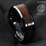 8mm Tungsten Carbide Red Wood Inlay Wedding Band Ring