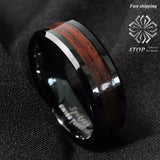 8mm Tungsten Carbide Red Wood Inlay Wedding Band Ring
