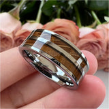 8mm Tungsten Wedding Band Whisky Barrel Wood Inlay