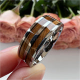 8mm Tungsten Wedding Band Whisky Barrel Wood Inlay