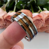 8mm Tungsten Wedding Band Whisky Barrel Wood Inlay
