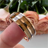 8mm Tungsten Wedding Band Whisky Barrel Wood Inlay