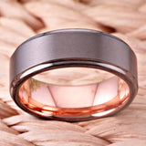 Gunmetal Tungsten Ring Rose Golden Wedding Band