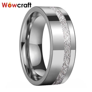 8mm Tungsten Ring with Meteorite Inlay Wedding Band