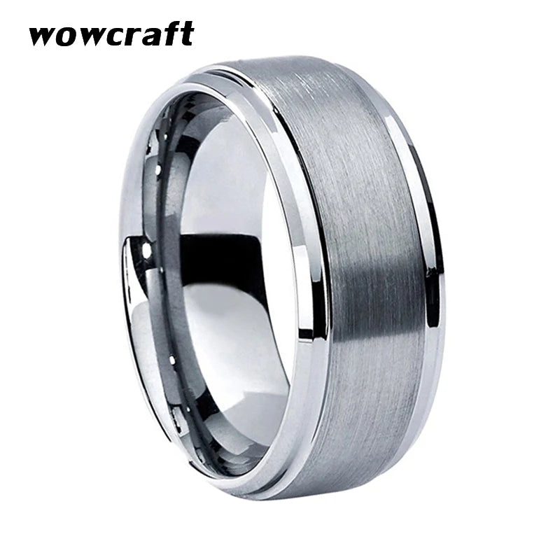 8mm Tungsten Wedding Ring Beveled Edges Brushed Finish