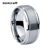 8mm Tungsten Wedding Ring Beveled Edges Brushed Finish
