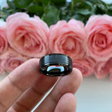 8mm Tungsten Carbide Wedding Band Ring Brushed Finish Beveled Edges