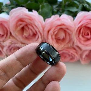 8mm Tungsten Carbide Wedding Band Ring Brushed Finish Beveled Edges