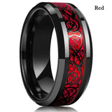 8mm Tungsten Rings Wedding Bands Celtic Dragon Green Red Carbon Fiber Inlay