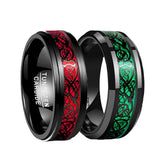 8mm Tungsten Rings Wedding Bands Celtic Dragon Green Red Carbon Fiber Inlay