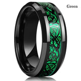 8mm Tungsten Rings Wedding Bands Celtic Dragon Green Red Carbon Fiber Inlay