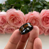 8mm Tungsten Carbide Wedding Band Koa Wood Inlay Beveled Polished