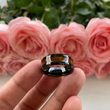 8mm Tungsten Carbide Wedding Band Koa Wood Inlay Beveled Polished
