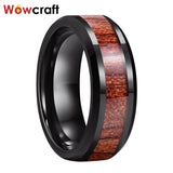 8mm Tungsten Carbide Wedding Band Koa Wood Inlay Beveled Polished