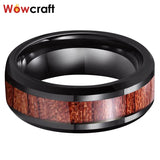 8mm Tungsten Carbide Wedding Band Koa Wood Inlay Beveled Polished