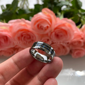 Tungsten Carbide Wedding Band Ring with Carbon Fiber Inlay