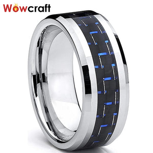 Tungsten Carbide Wedding Band Ring with Carbon Fiber Inlay
