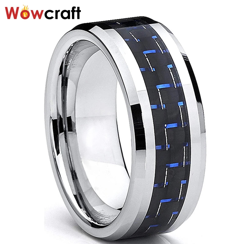 Tungsten Carbide Wedding Band Ring with Carbon Fiber Inlay