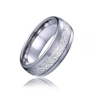 8mm Tungsten Ring with Meteorite Inlay Domed Finish Men Size 8-13
